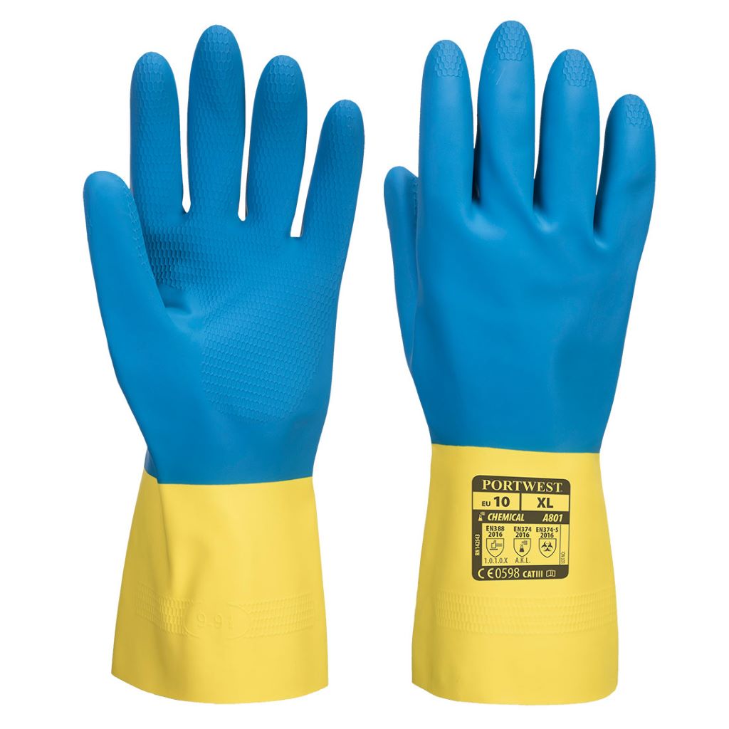 Double-Dipped Latex Gauntlet A801 YellowBlue