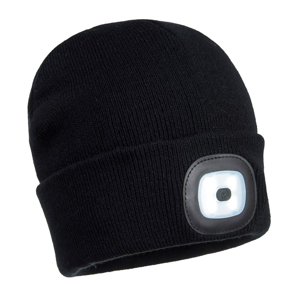 Rechargeable Twin LED Beanie B028 Black