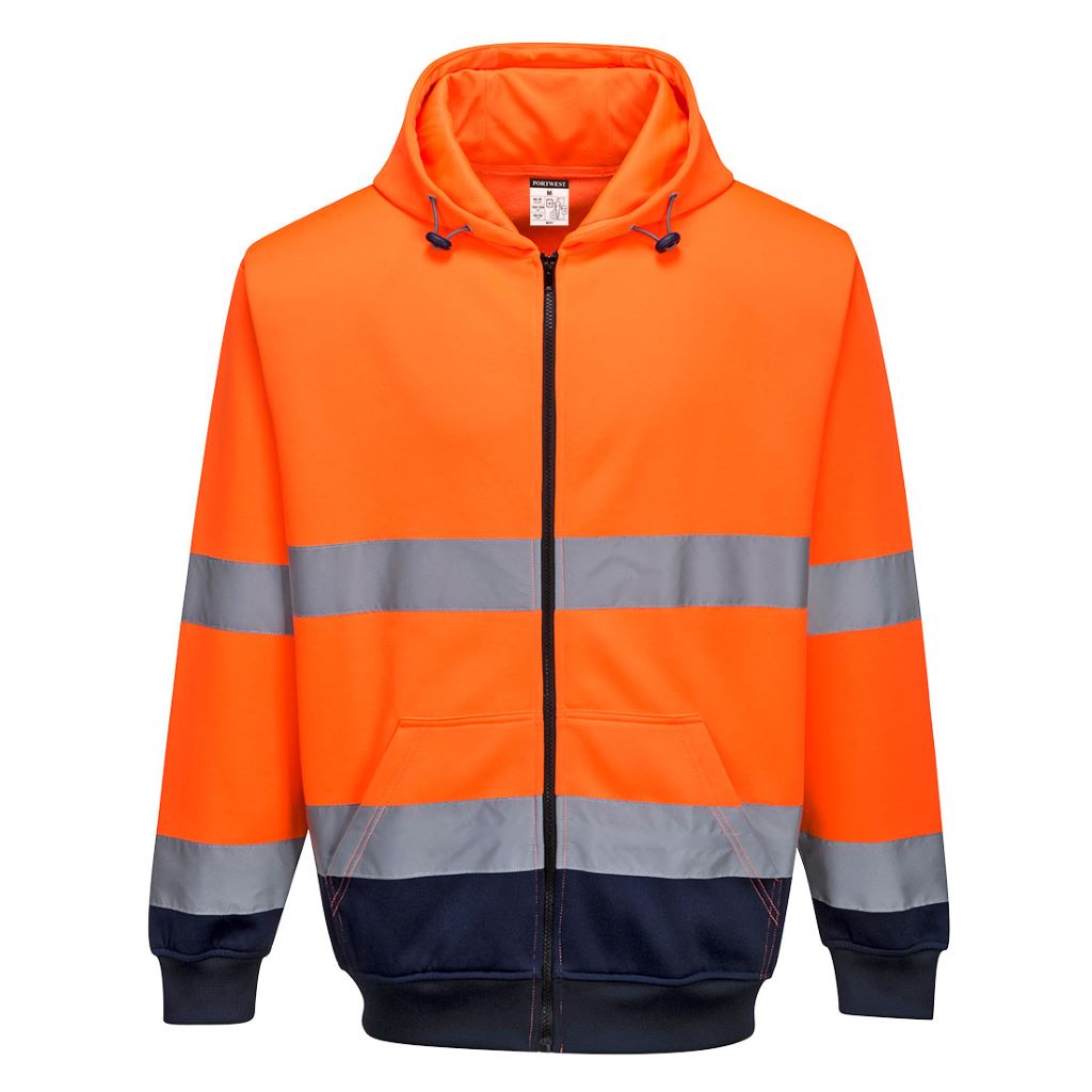 Hi-Vis 2-Tone Zip Front Hoodie B317 OrangeNavy