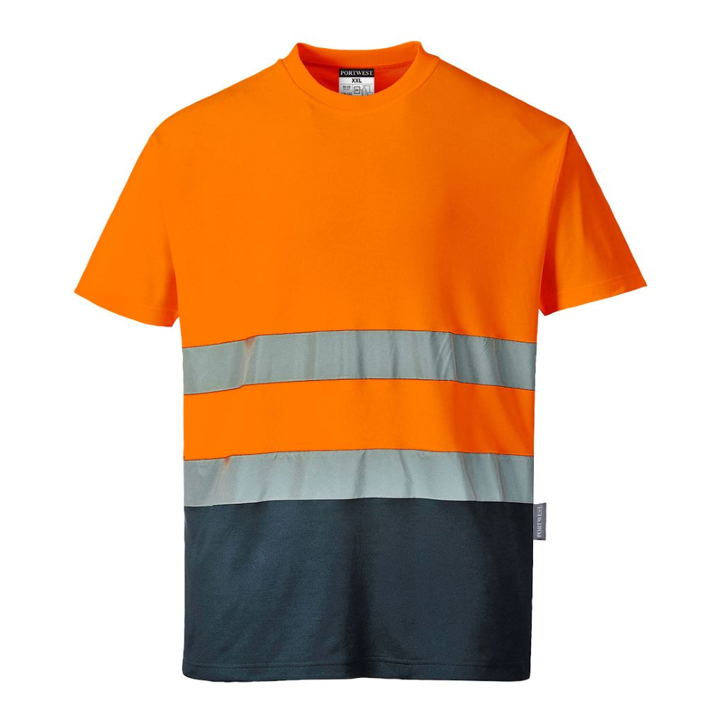 2-Tone Cotton Comfort T-Shirt S173 OrangeNavy
