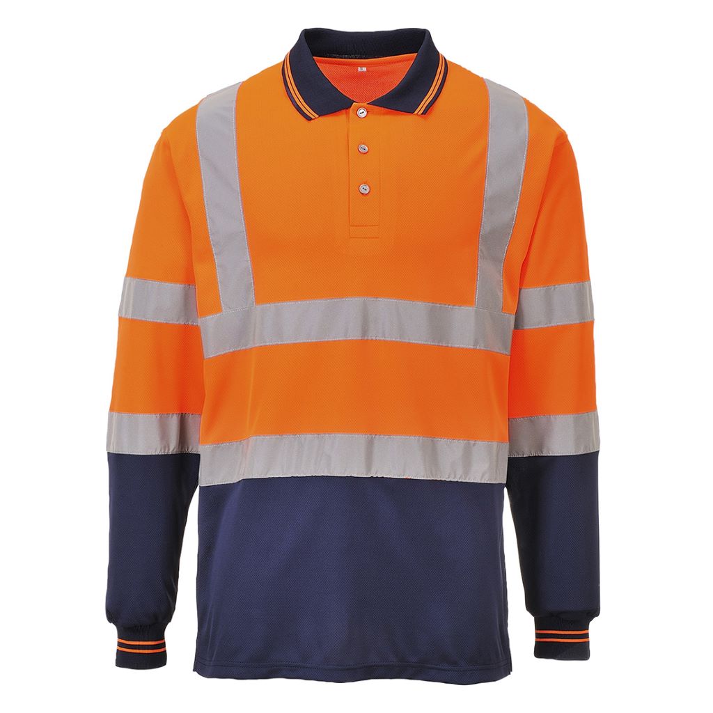 Two-Tone Long Sleeved Polo S279 OrangeNavy