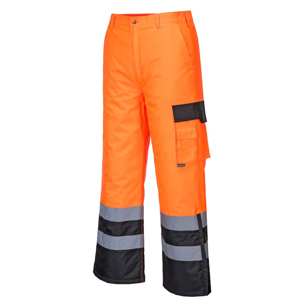 Hi-Vis Lined Contrast Trousers S686 OrangeBlack