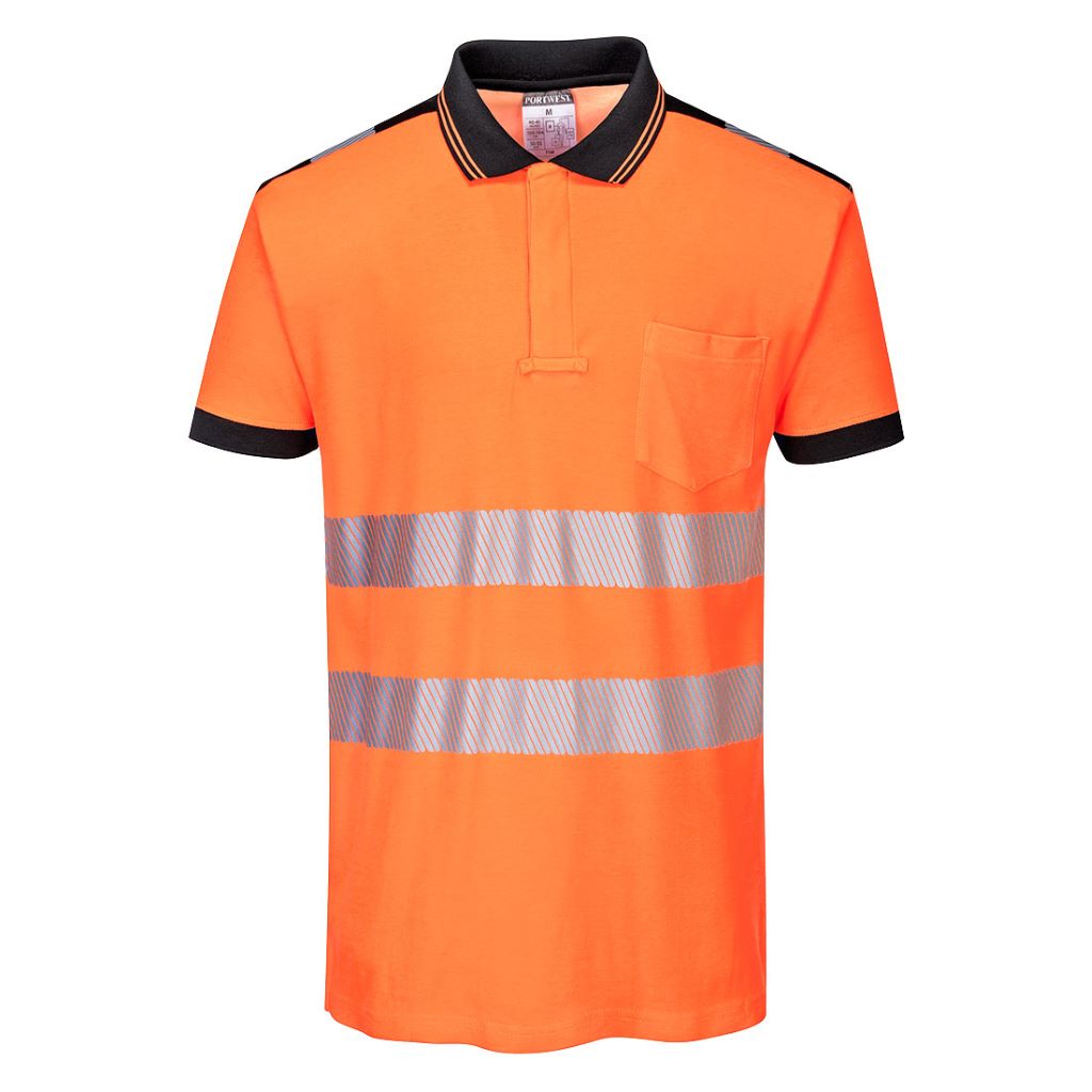 PW3 Hi-Vis Polo Shirt  S/S T180 OrangeBlack