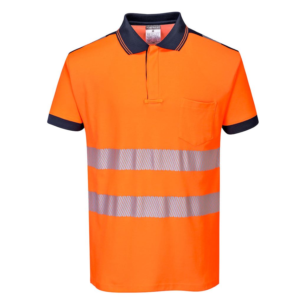 PW3 Hi-Vis Polo Shirt  S/S T180 OrangeNavy