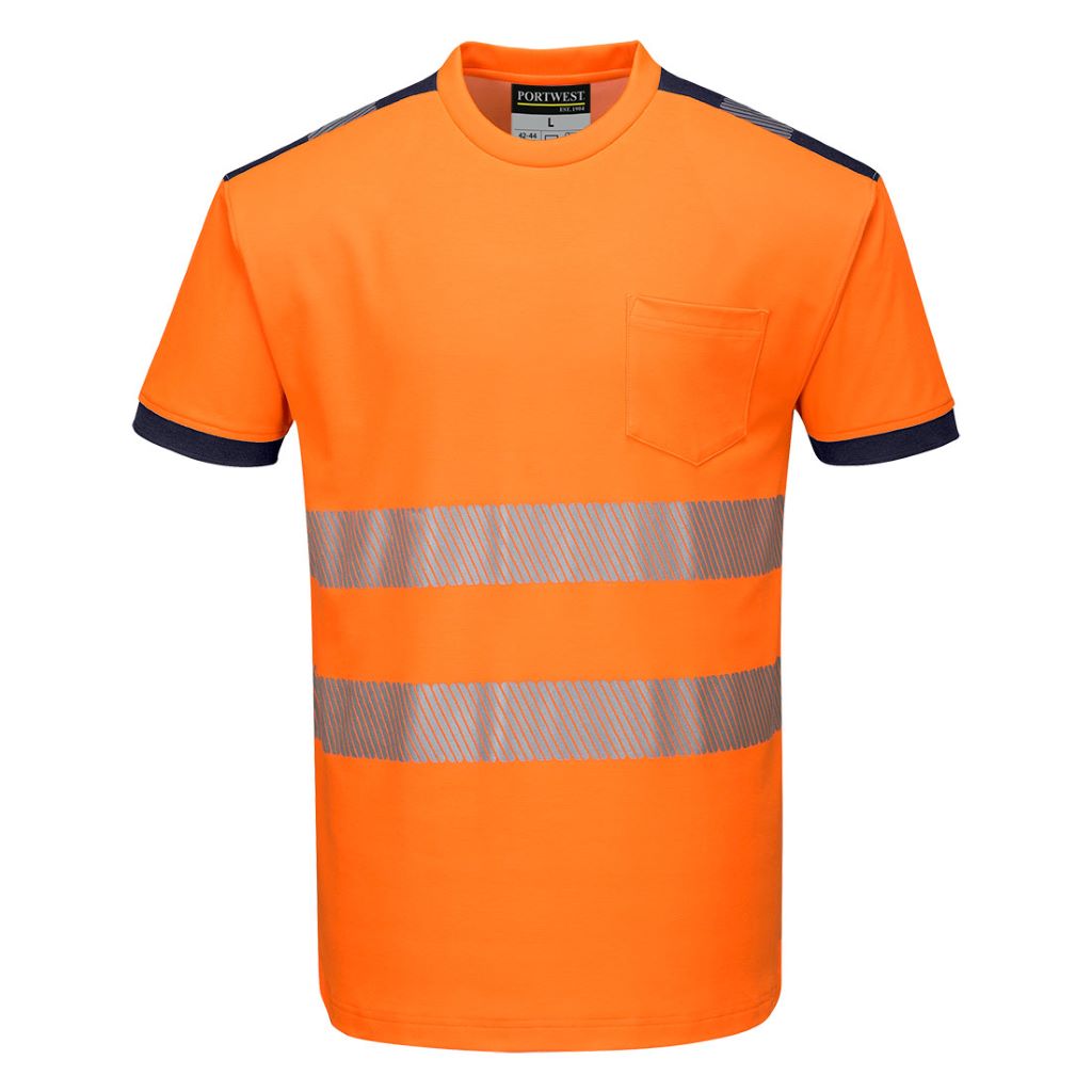 PW3 Hi-Vis T-Shirt  S/S T181 OrangeNavy