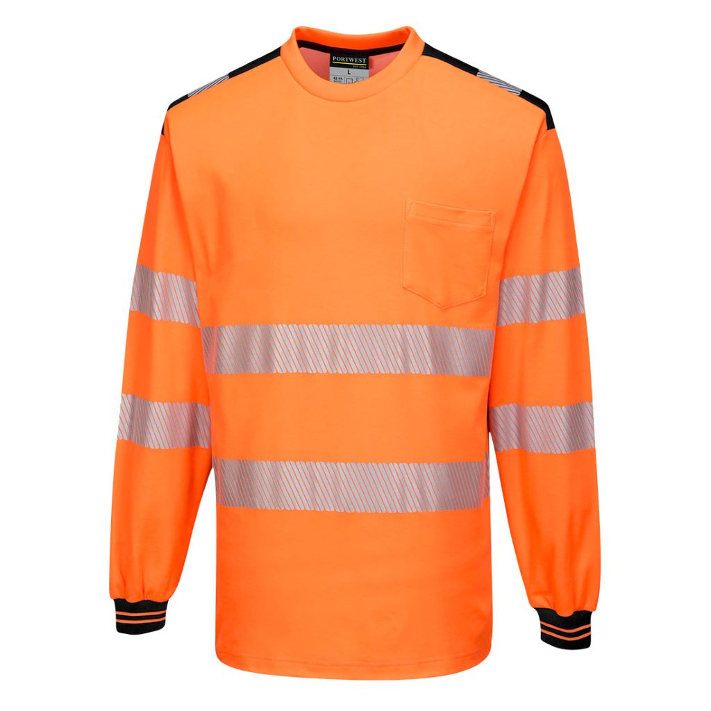 PW3 Hi-Vis T-Shirt  L/S T185 OrangeBlack